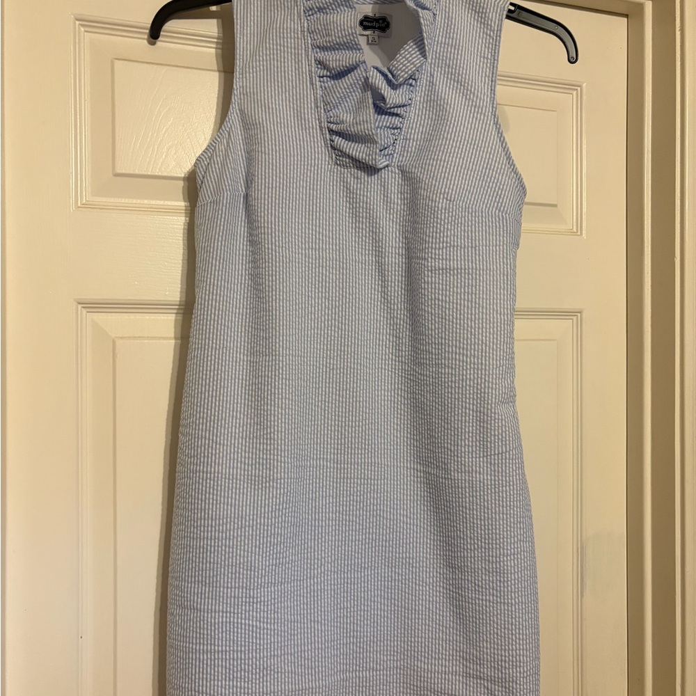 Mud Pie Light Blue Seersucker Sleeveless Dress